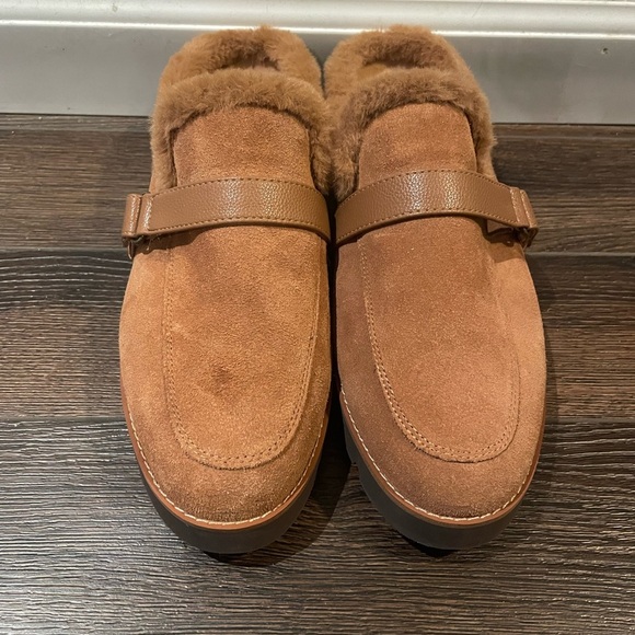 Vionic Kailen Faux Fur Shearling Mules Comfort Orthotic Comfy Fuzzy in Toffee 10 - Picture 2 of 12